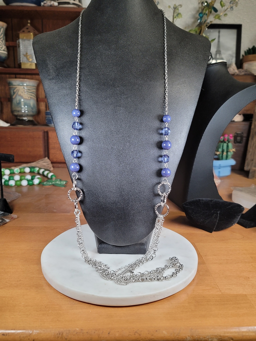 paparazzi Silver Chain Necklace with Blue Beads